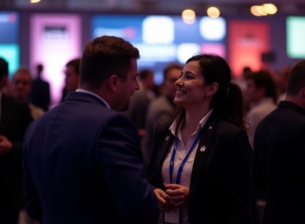 Event photography from a business conference showing attendees networking