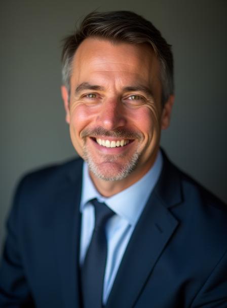Professional headshot of a man in a suit smiling confidently