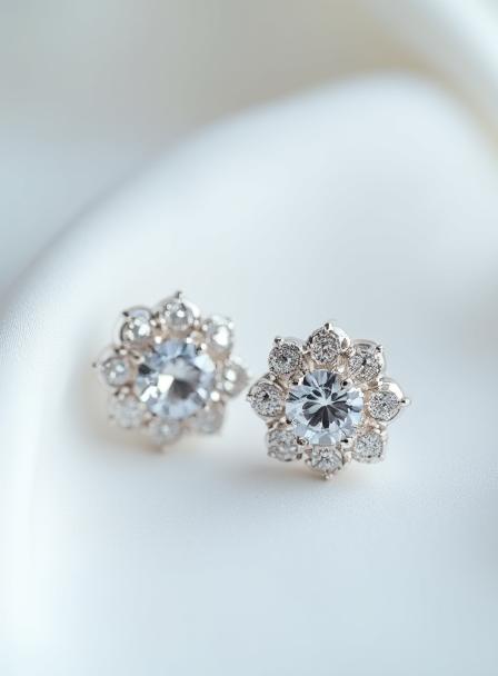 Close-up product photography of elegant silver earrings